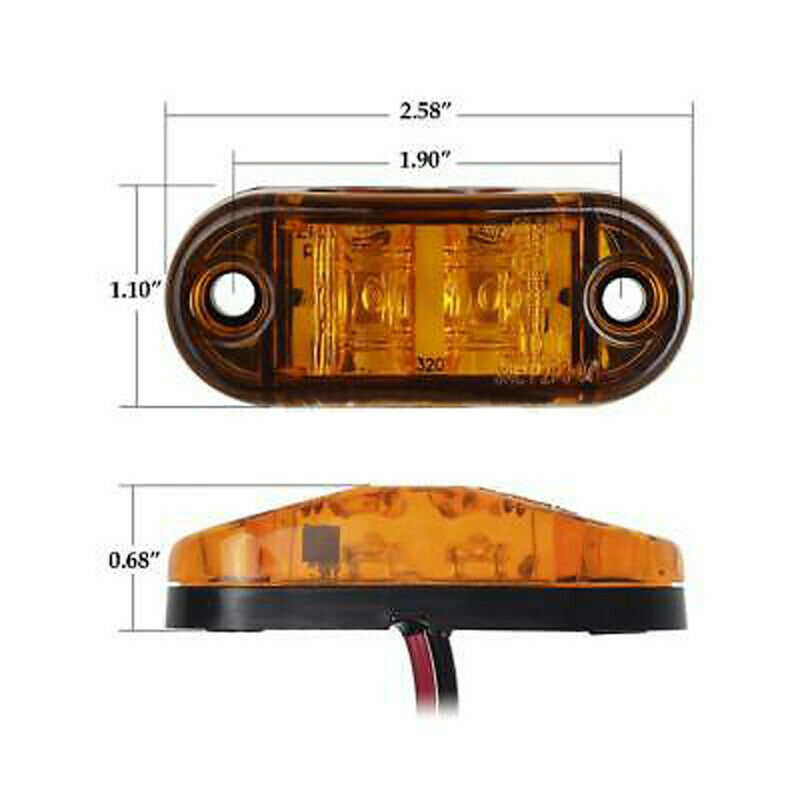 2pcs  2.6" Clearance Amber Oval Led Lamp 2 Diode Trailer Truck Side Marker Light