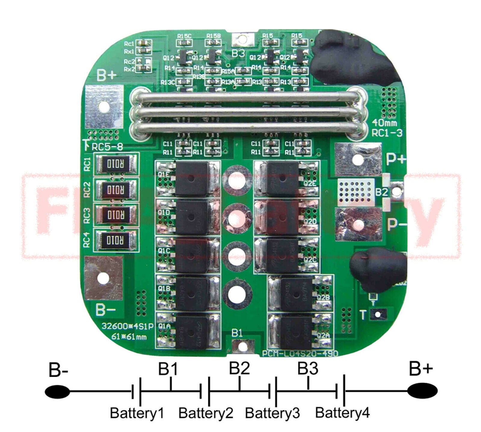 LiFe PCM Protection Circuit Module for 12.8V LiFePO4 Battery Current:20A SM490