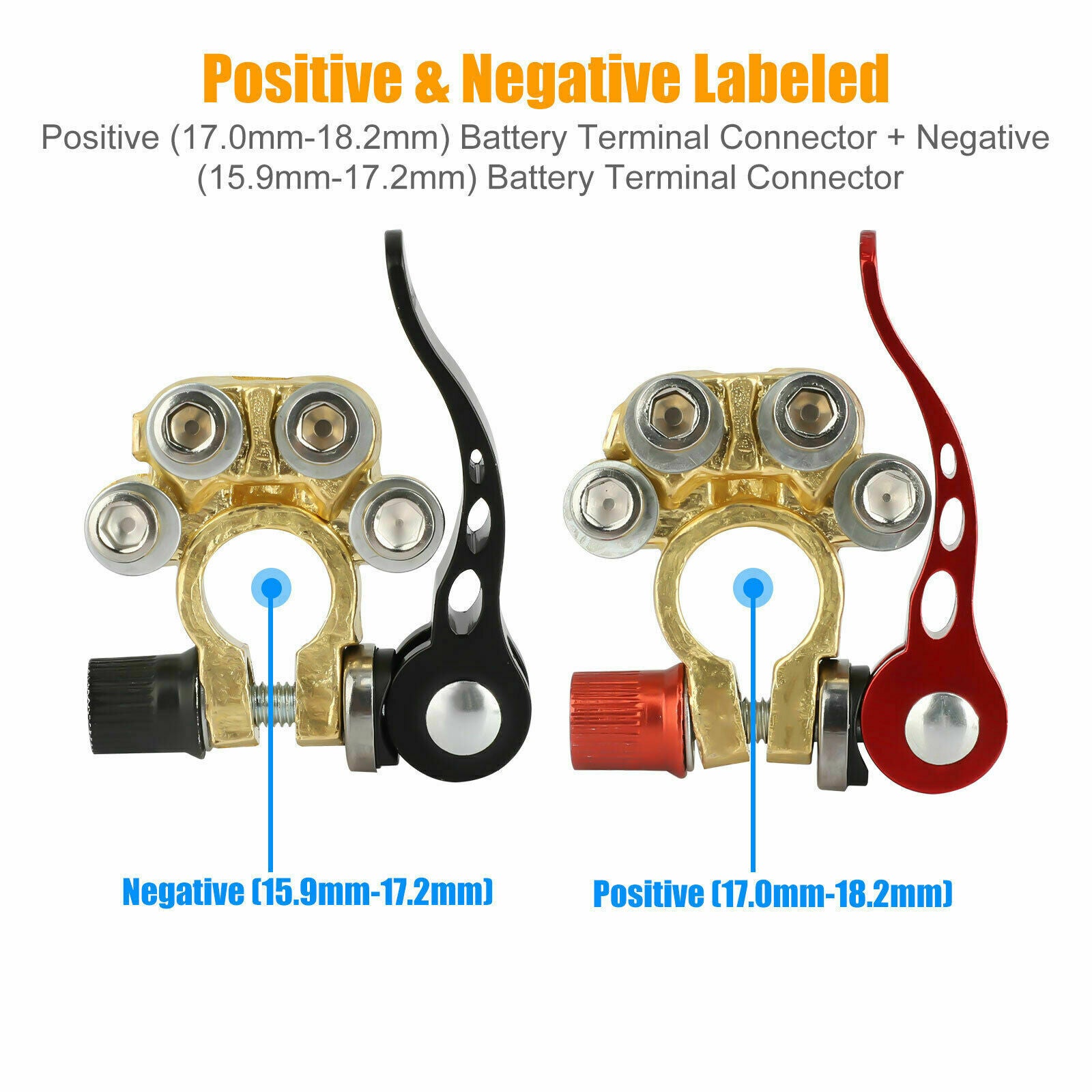 2pcs Car Battery Terminal Connectors Quick Release Disconnect Positive Negative