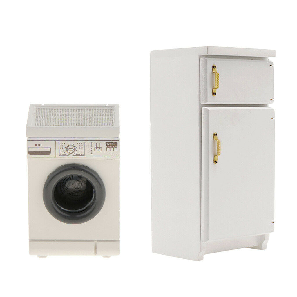 1:12 Mini Simulation Washing Machine + Refrigerator Supplies Ornaments