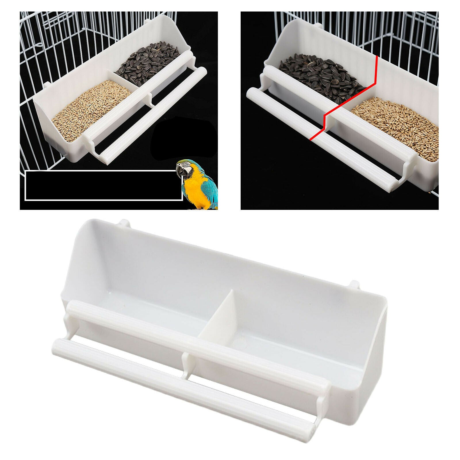 Bird Food Feeder Standing Frame Plastic White Waterer Hanging for Cage