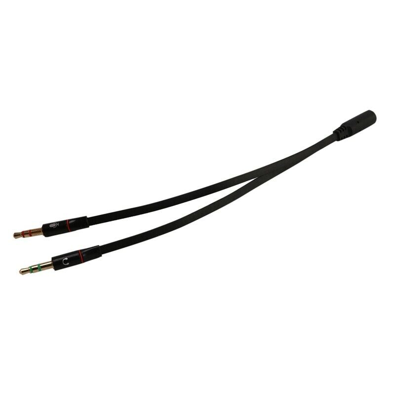 Black 3.5mm Y Splitter 2 Jack Male to 1 Female Headphone Mic Audio Adapter DI3S3
