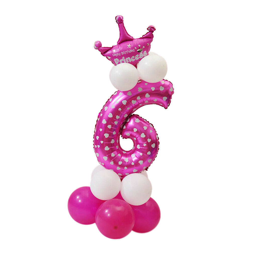 6 and 8 Numbers Letters Princess Prince Crown Foil Balloons Upright Column Set