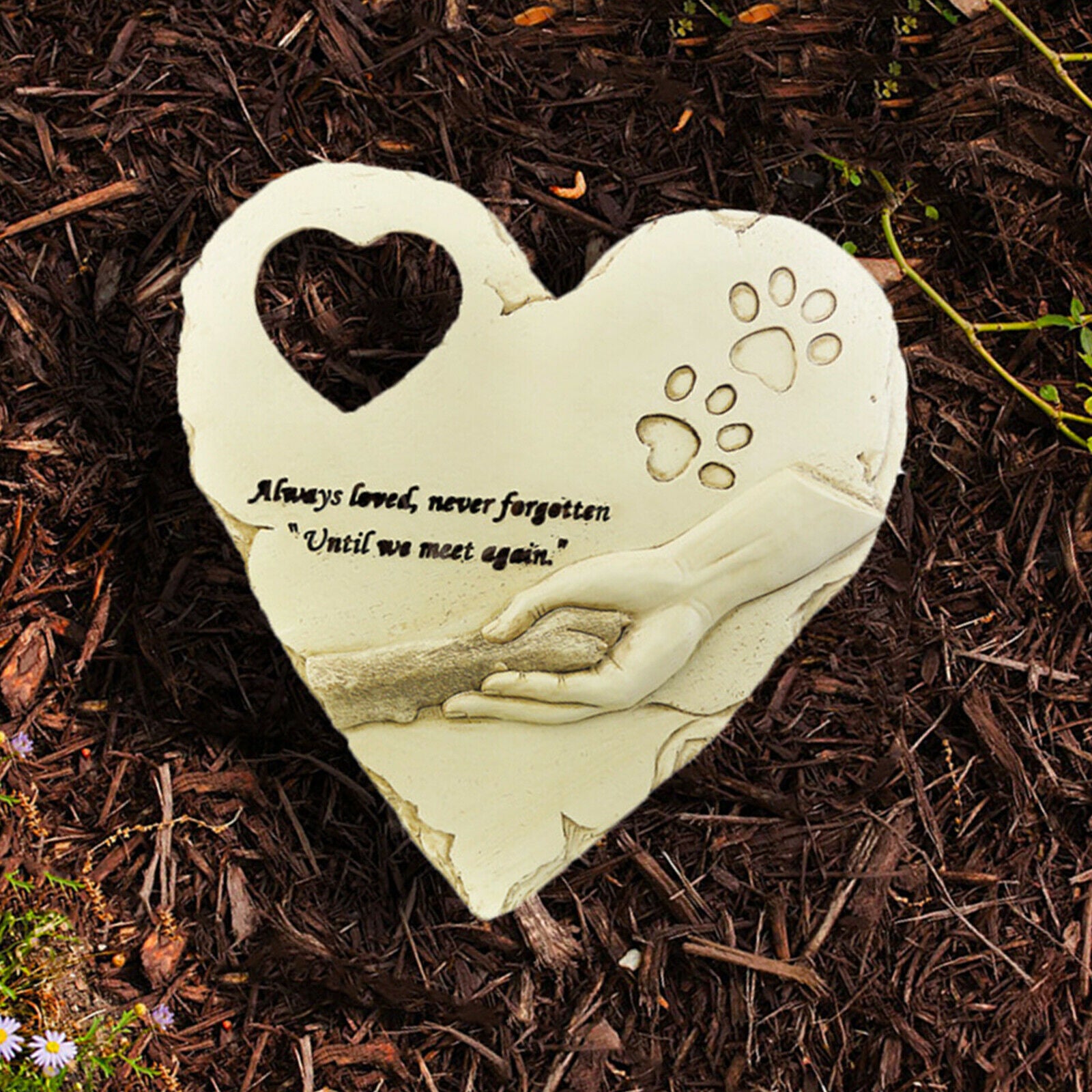 Pet Memorial Stone Paw Print Headstone Photo Frame Garden Puppy Grave Marker