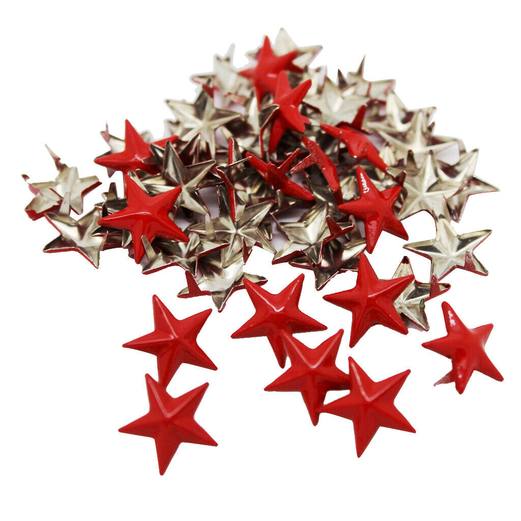Metal Red Star Studs Rivets Punk Spikes Spots for Leathercraft DIY Pack of 50 -