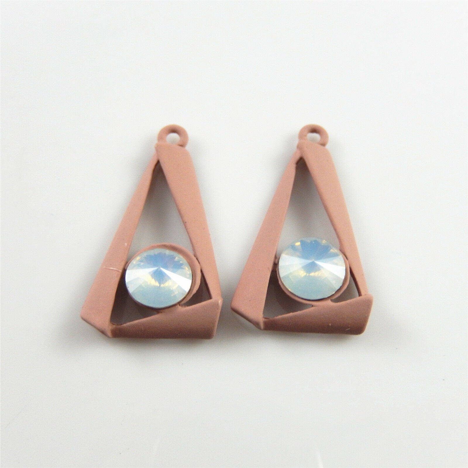 8pcs Matte Pink Alloy Rhinestone Triangle Charm Pendant Earring Findings 26x17mm