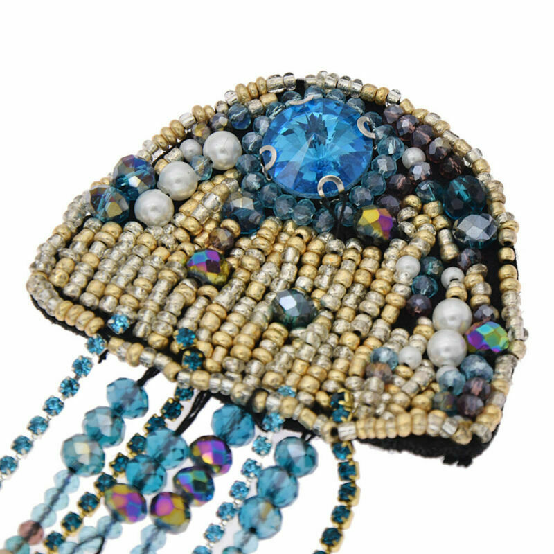 Rinestone Beaded Patches Jellyfish Sew On Applique Badges Clothing Decor DIY