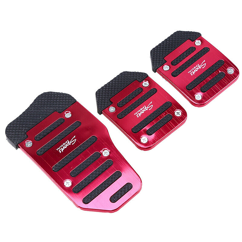 3pcs Car Red Non-Slip Automatic Brake Foot Pedal Pad Cover Universal Accessories