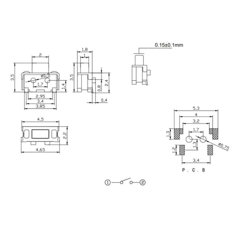 10pcs SMD side key switch 2*4*3.5MM tact switch mini/MP3/MP4/MP5 micro switch