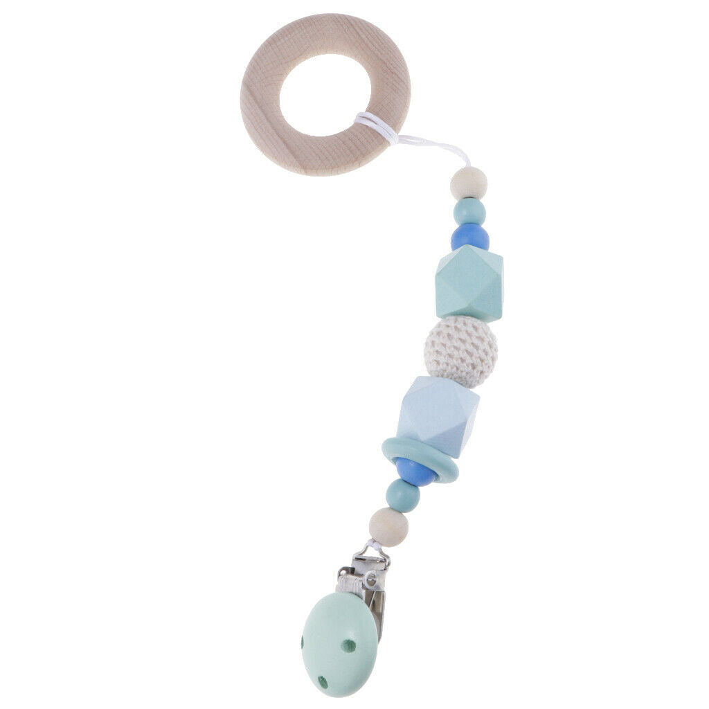 Baby Wood Pacifier Clamping Chain Wooden Kids Teether Toys Donuts