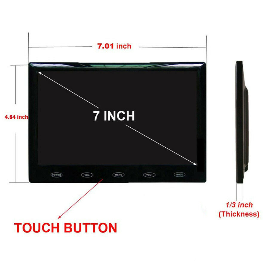 7 Inch Ultra Thin 16mm 16:9 HD TFT LCD Screen Auto Car Rear View Display Monitor