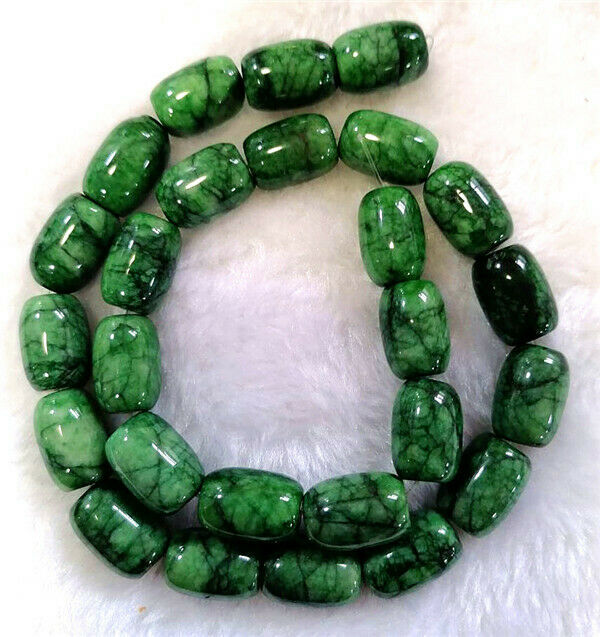 1 Strand 14x10mm Light Mottle Green Jade Barrel Loose Beads DIY 15.5inch HH752