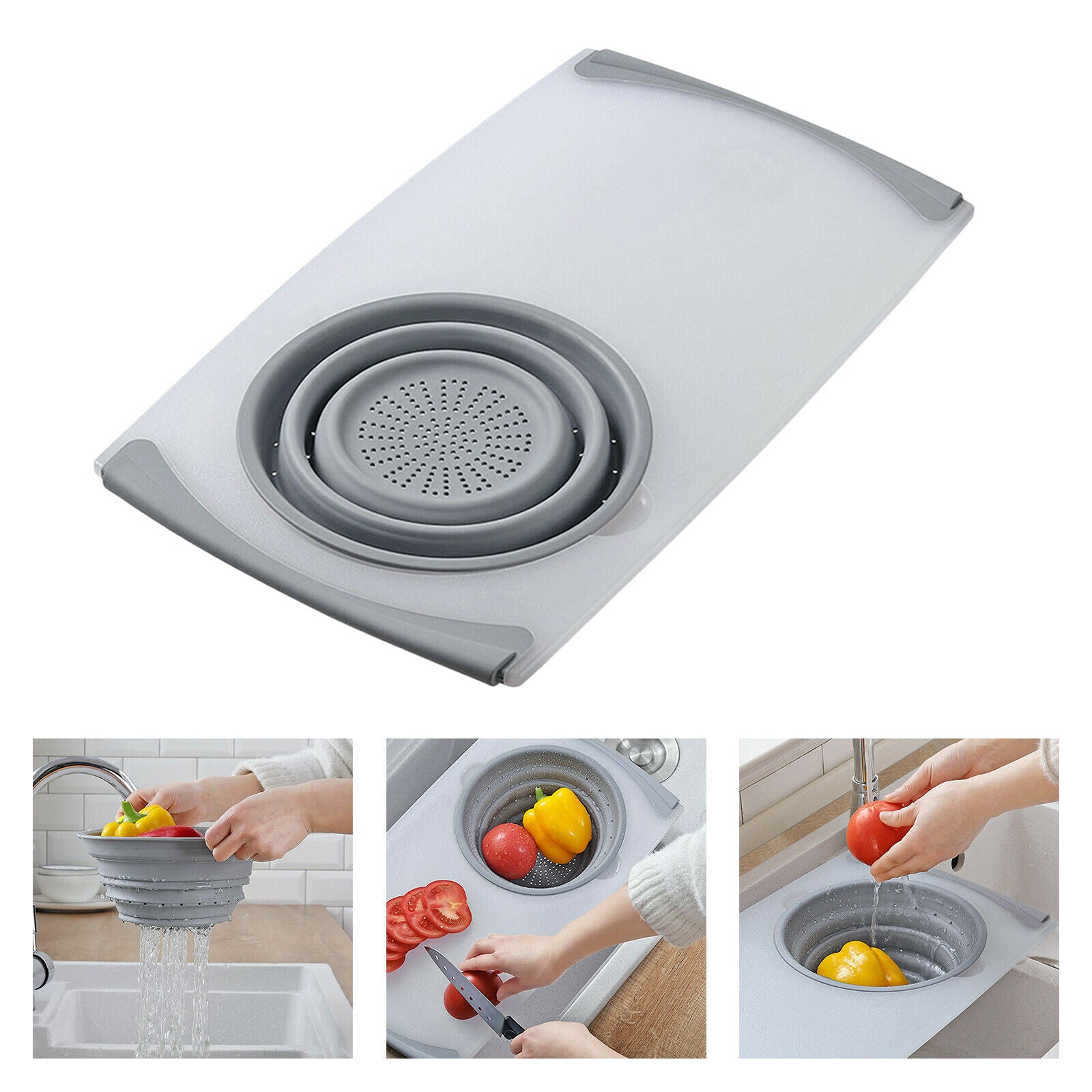 Innovative Cutting Board Collapsible Drain Basket Non-slip Kitchen Gadget
