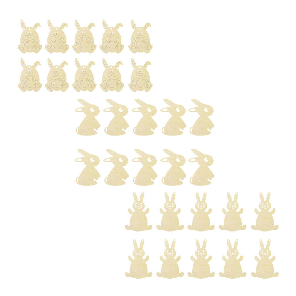 30 Pieces Wooden Easter Unpainted Bunny Festival Kids Craft DIY Decoration