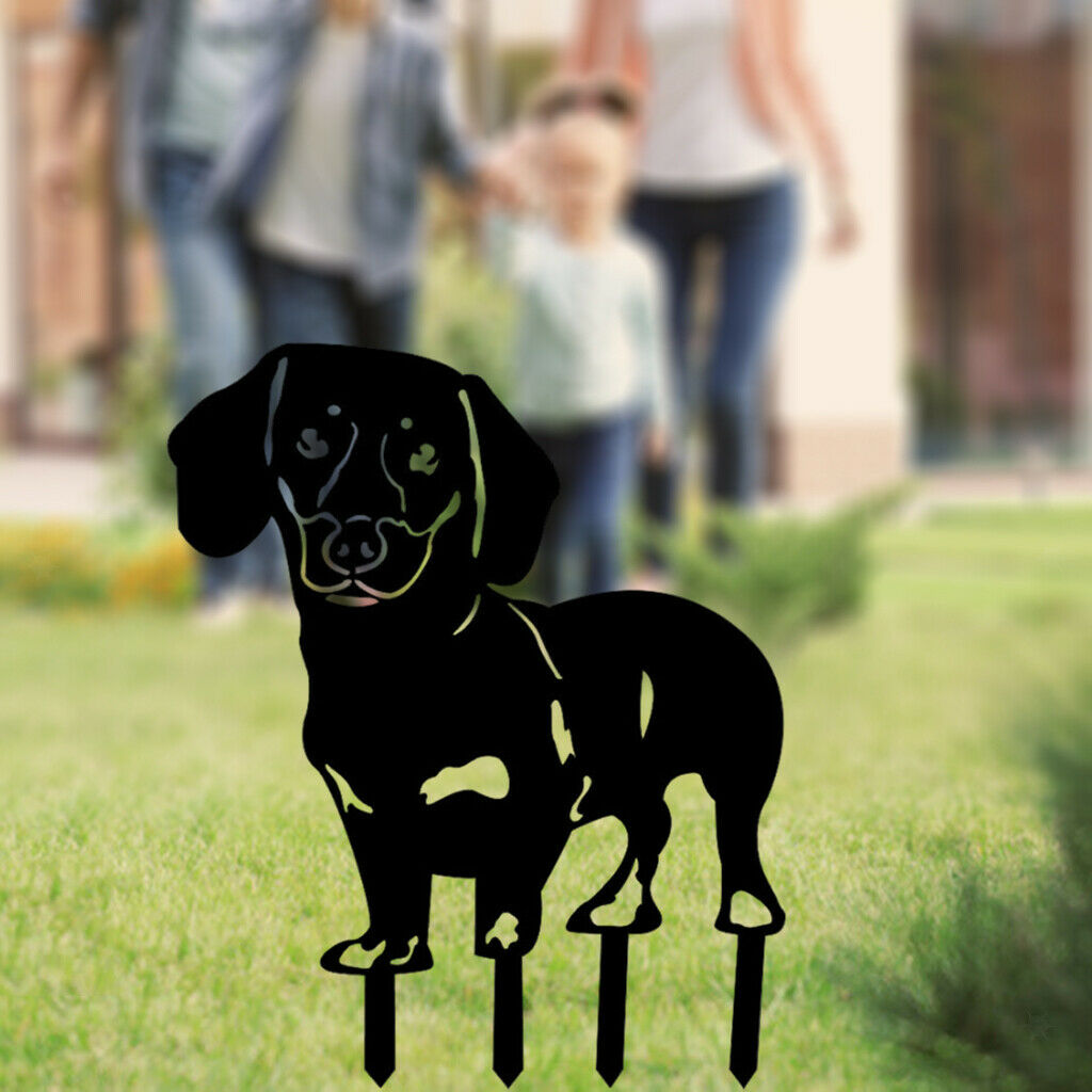 Metal Iron Animal Silhouette Dog Statue Plug-in for Gardening Lovers Outdoor