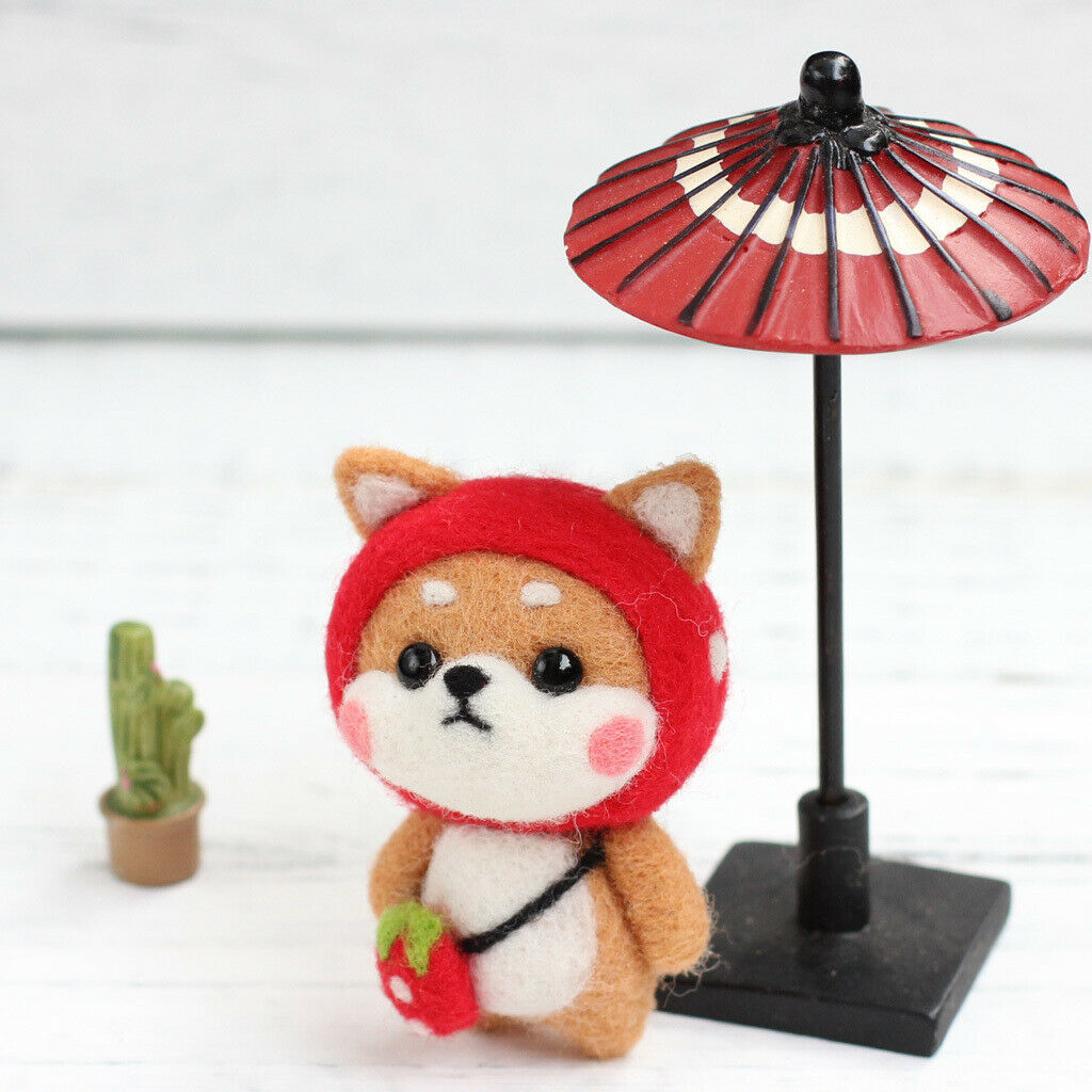 2pcs Animal  Felting Kit DIY Materials - Strawberry Series Shiba Inu