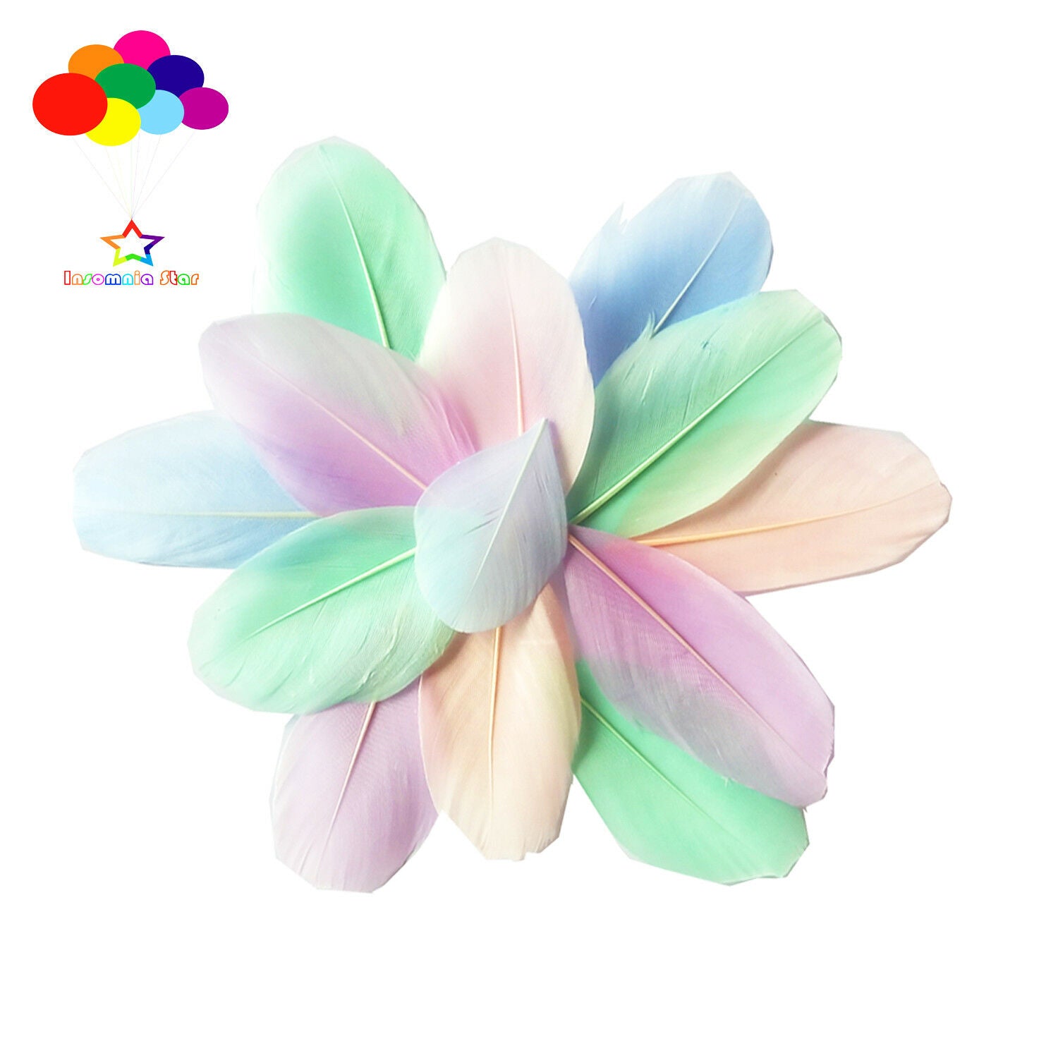 100 Pcs Macaron Light color mixture Goose feather Round head 2-3 Inch/5-7 Cm Diy
