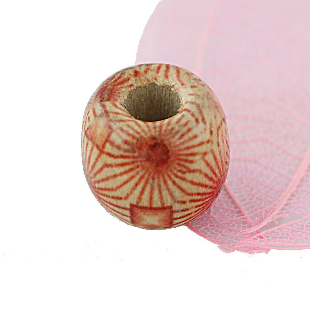 100 x Round Wood Printed Beads Loose Spacer Beads for Jewelry Making 12mm