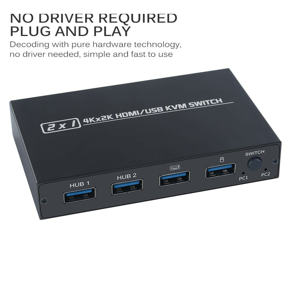 HDMI HDCP USB KVM Switch Support HD 2K*4K 2 Hosts Share 1 Monitor Keyboard Mouse