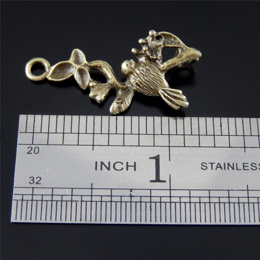 10 PCS Retro Bronze Bird Charm Flower Branch Alloy Pendant Jewelry Craft 30*15mm