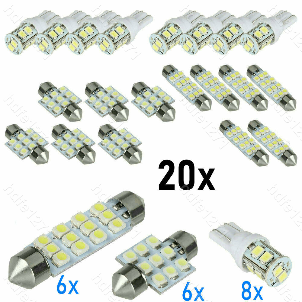 20pcs LED Car Light Bulb Interior Map Dome Trunk License Plate Lamps Kit