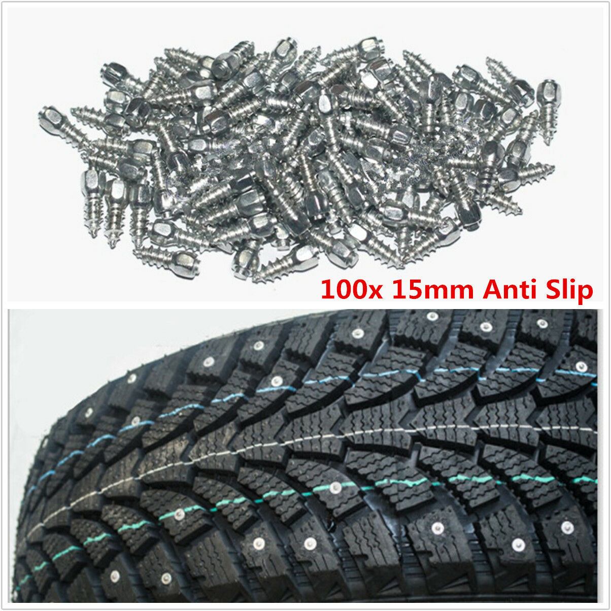 100x Auto Car Tyre Tire Stud Screws Anti-slip 15mm Carbide tips with Steel Body