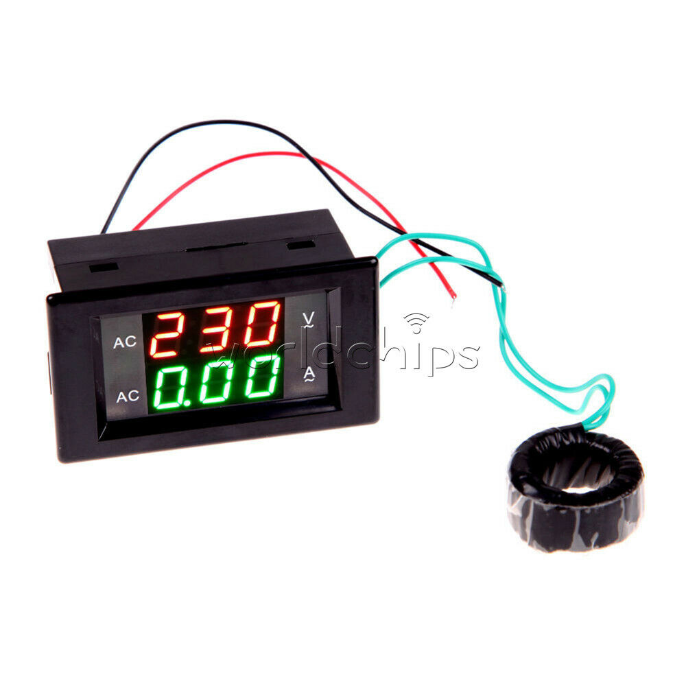 Dual LCD Digital Voltmeter Ammeter AC Voltage & Current Meter 80-300V 0.1-100A