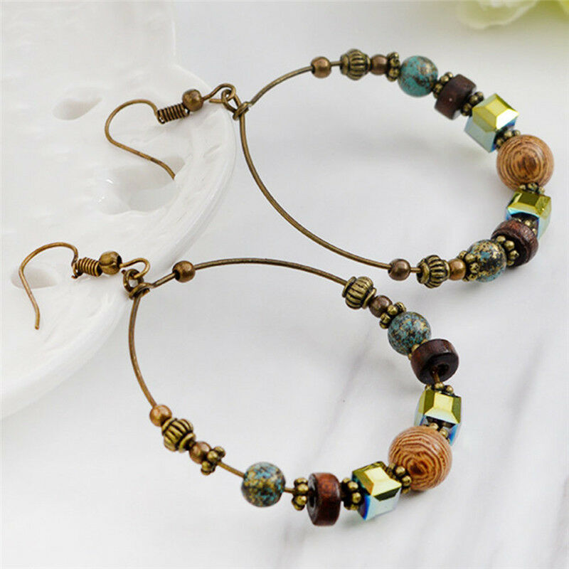 Bohemia Drop Dangle Earrings  Ethnic Big Circle Crystal Bead Ear Stud  Jew.l8