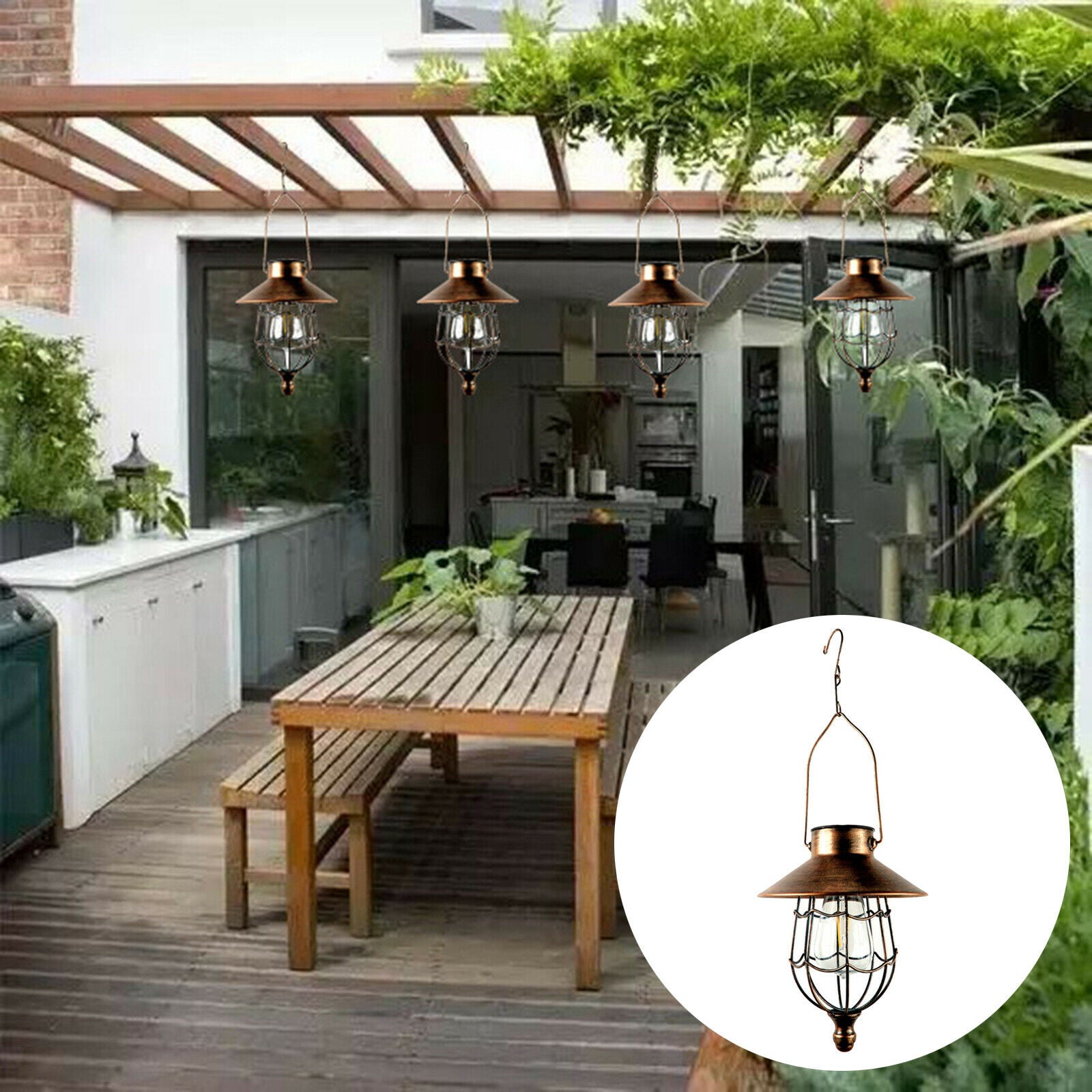 Solar Powered Lantern Outdoor Hanging Lamp LED Light Metal for Garden Porch