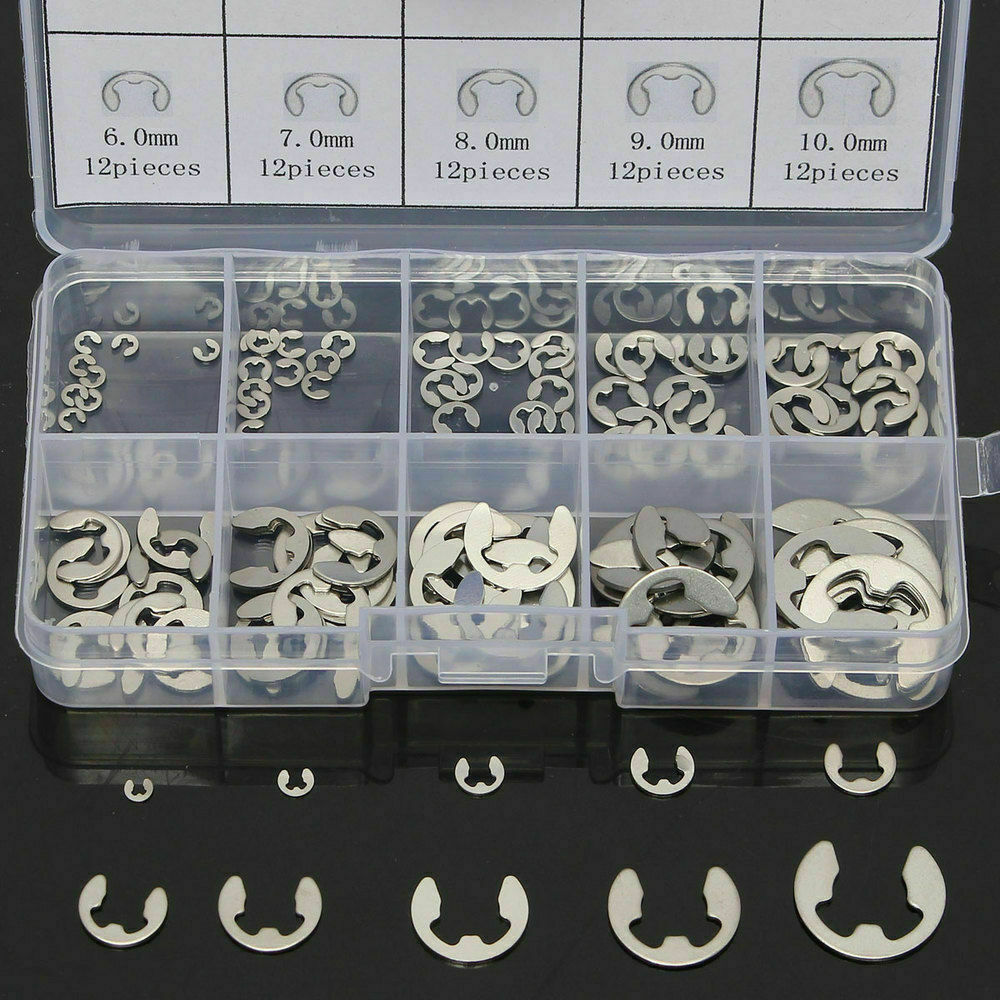 Stainless Steel E-Shaped Opening Circlip Retaining Clamp Ring 1.5-10mm Boxed