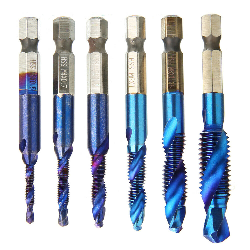 6PCS Hand Tap Drill Bits HSS Screw Spiral Point Thread High Speed Steel Hex