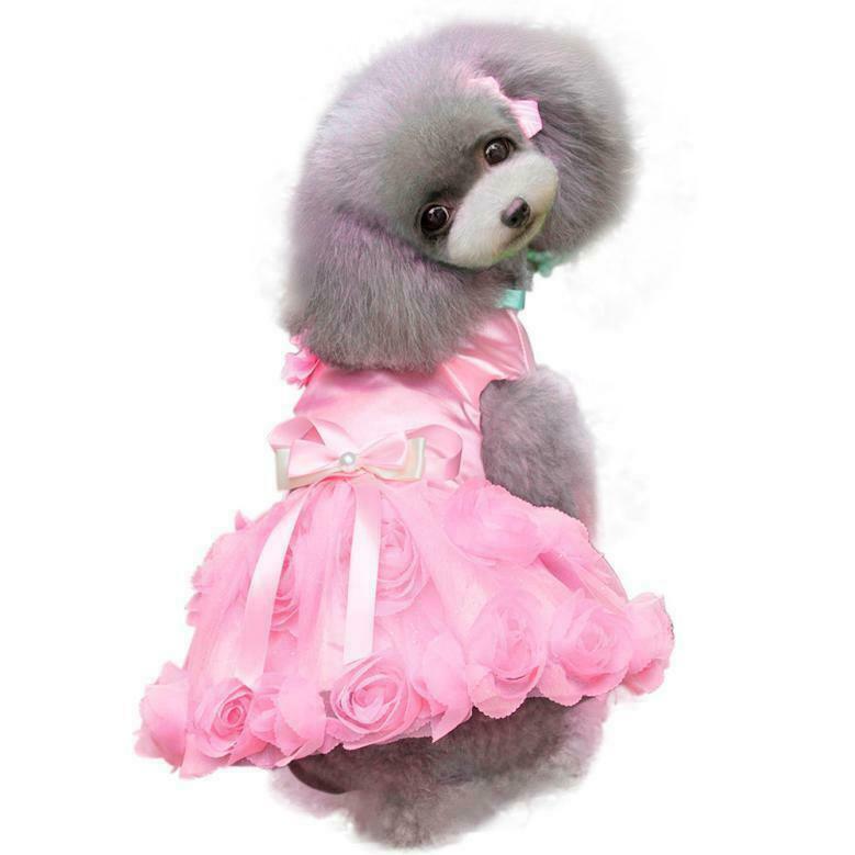 Dog Pet Puppy Princess Dress Tutu Skirt Layered Roses Decor Clothes Pink S