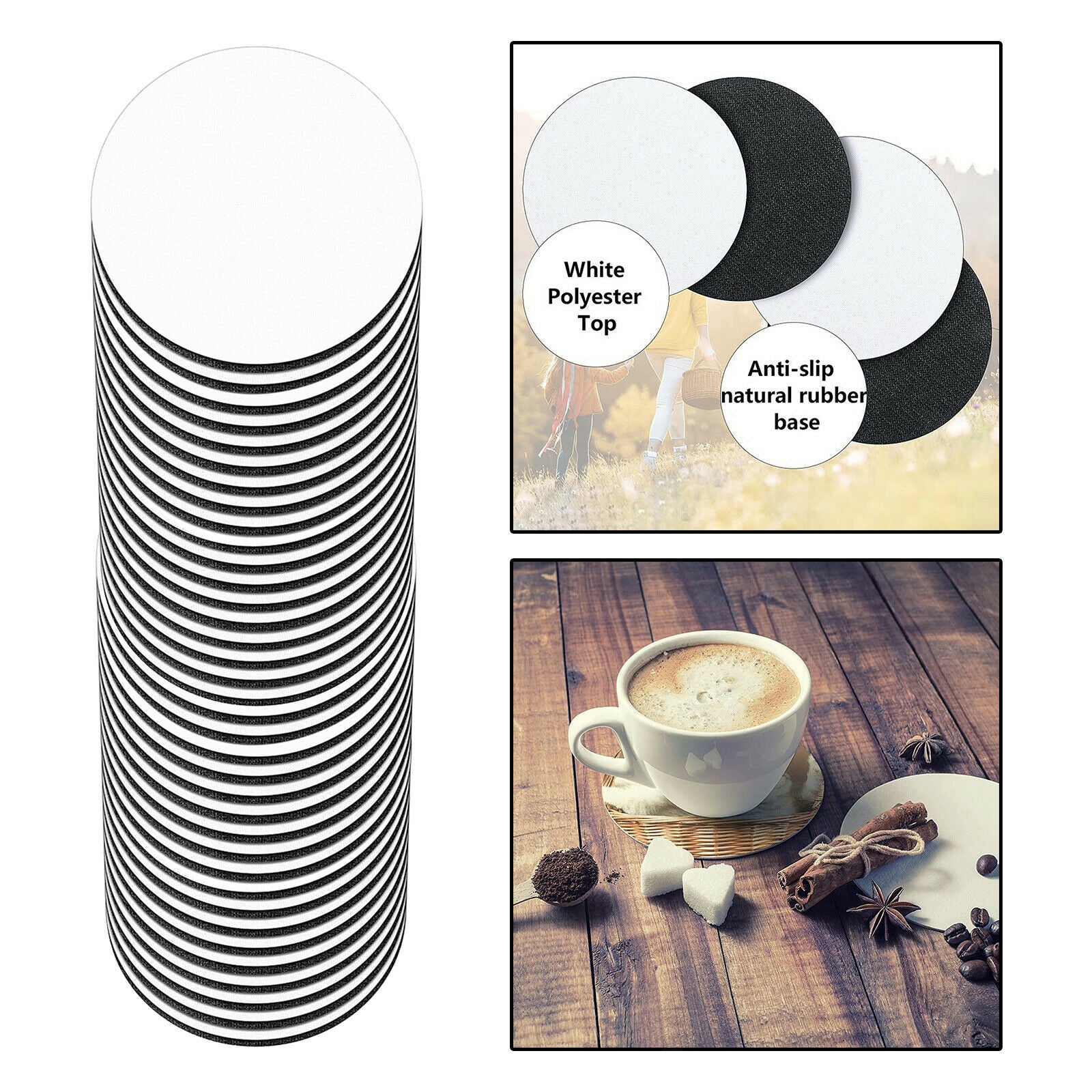 36x Sublimation Blanks Car Cup Coasters 10cm Circle for Painting Project