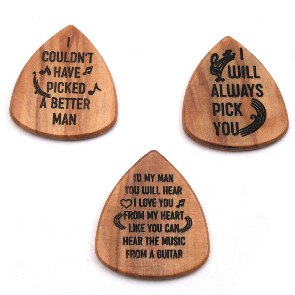 Pack of 3 Olive Wood Guitar Pickups Handmade w/ Wood Box Guitar Accessory