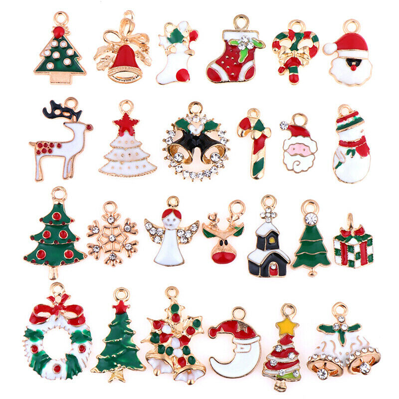 25pc Mixed Metal Enamel Charms Christmas Pendants Beads for Bracelet Earrings Lt