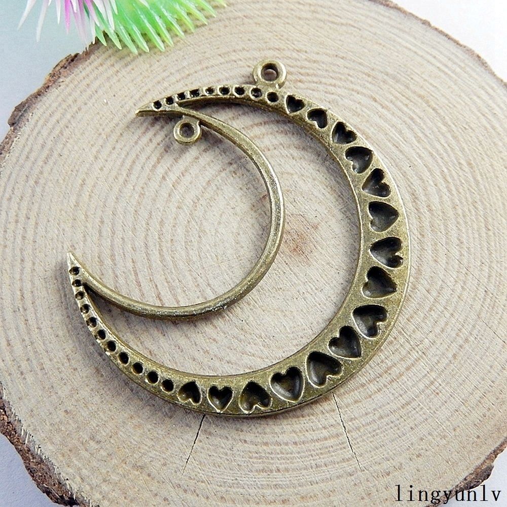 4pcs Antiqued Bronze Crescent Moon Alloy Charm Pendant Dangle Findings 50*45*2mm