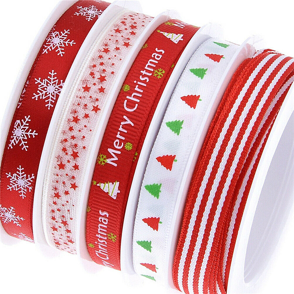 5 Rolls Christmas Ribbons Holiday Satin Ribbons Gift Wrapping For Festival Decor