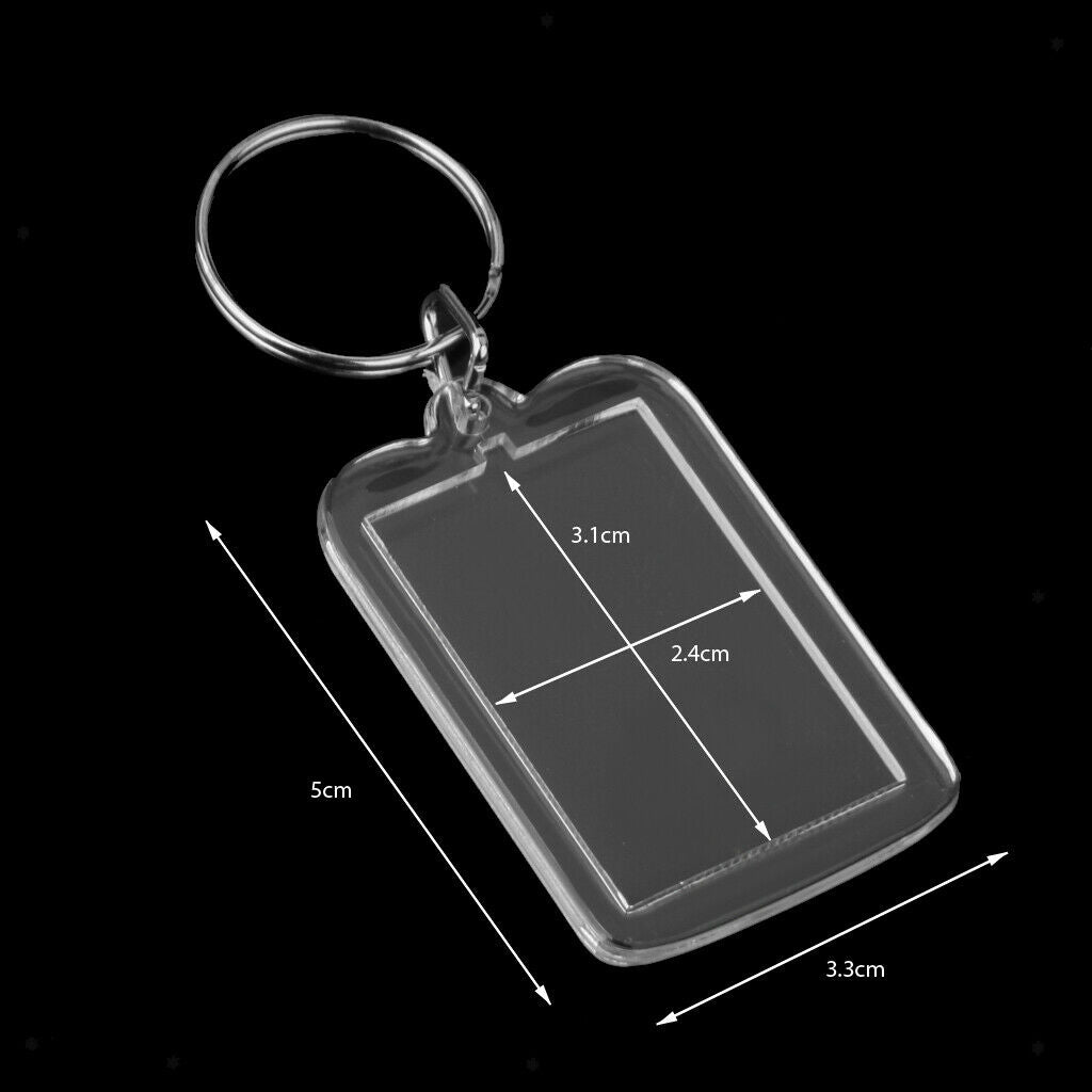 100 Packs Rectangular Acrylic Photo Picture Frame Key Ring Keychain DIY