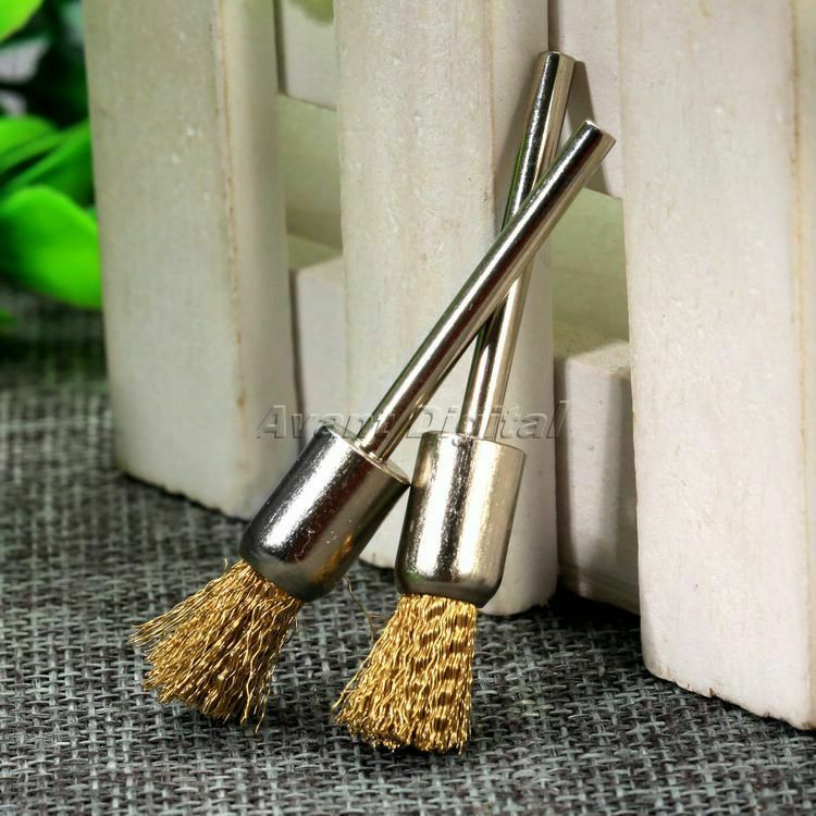 10Pcs 8mm Pen Brushes Brass Wire 3mm Shank Polishing Grinder Power Rotary Tools