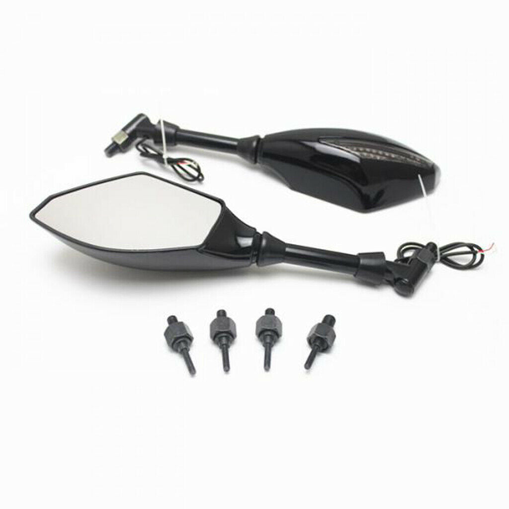 1 Pair Motorcycle Rear View Side Mirrors With Turn Light Screw Adapters