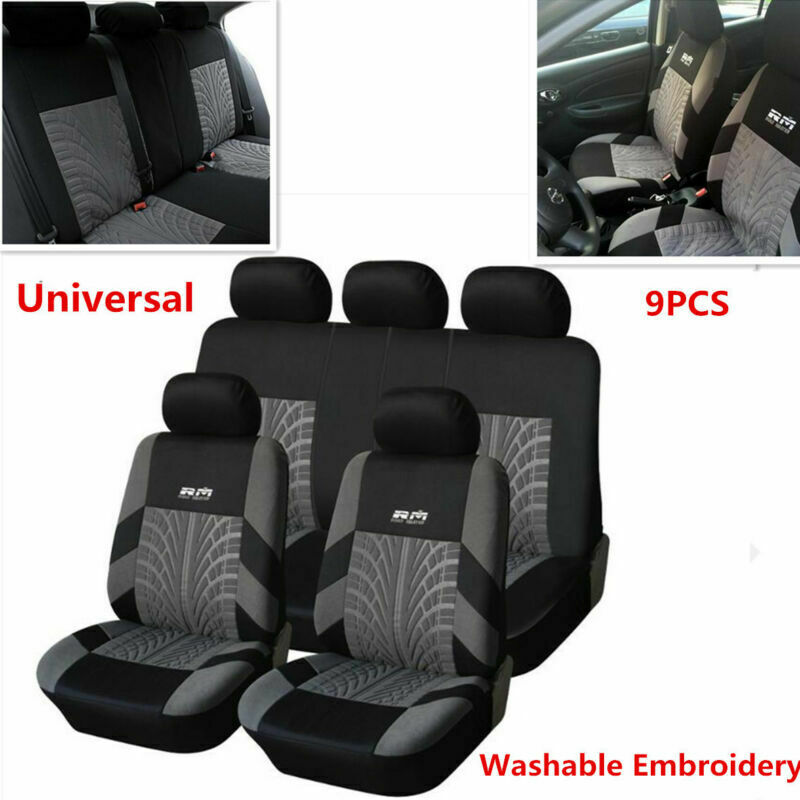 9PCS Classic Washable Embroidery Auto Car Seat Cover Cushion Full Set Front+Rear