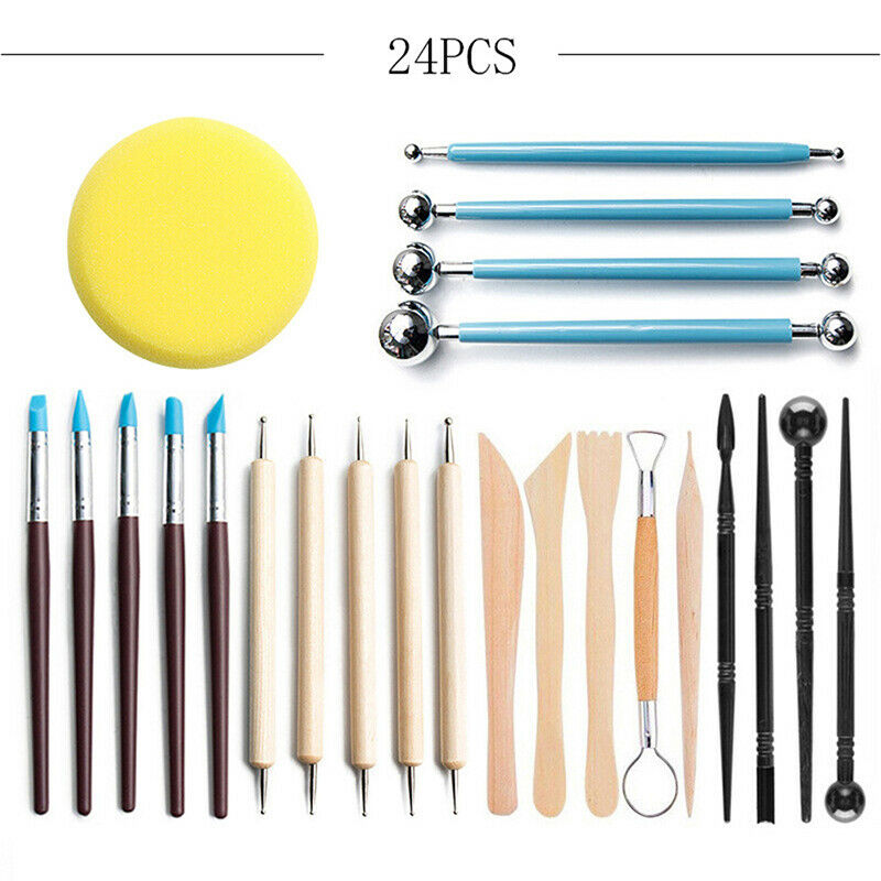 24Pcs Arts Crafts Clay Sculpting Tools Pottery Carving Tool kit CeramicsBDAU