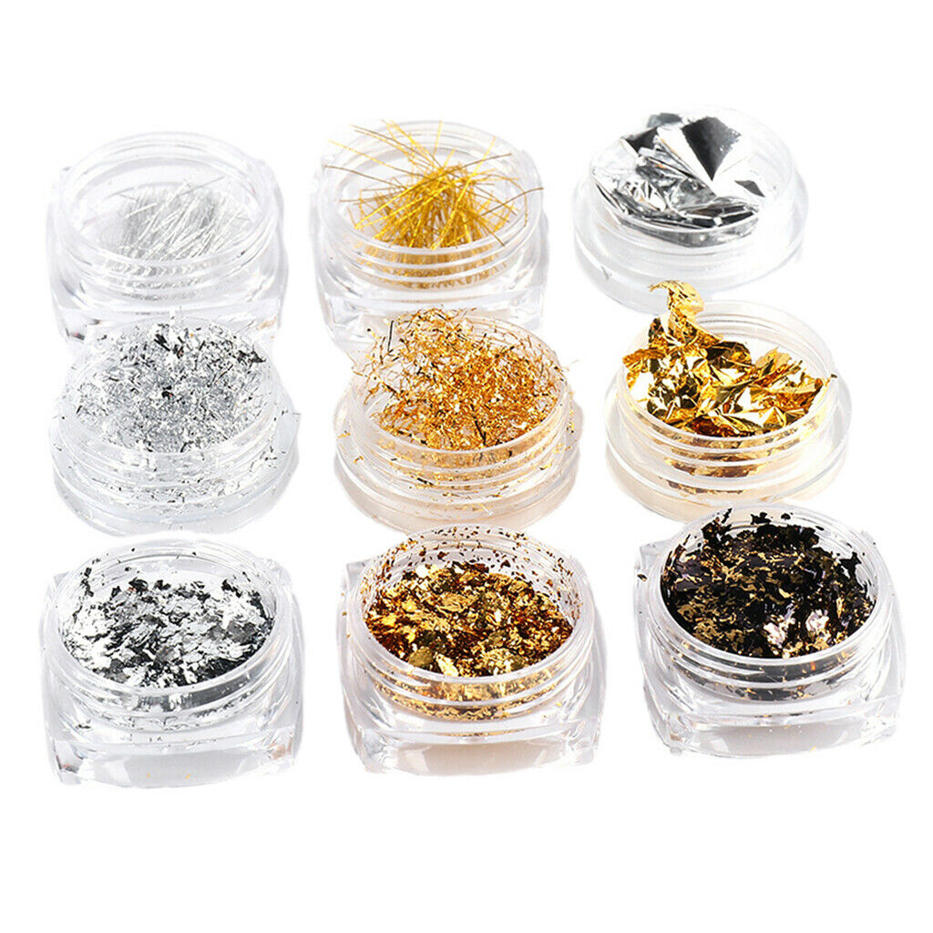 9 Boxes Nail Chips Foil Flakes Fragments Manicure Nails Glitter Supplies