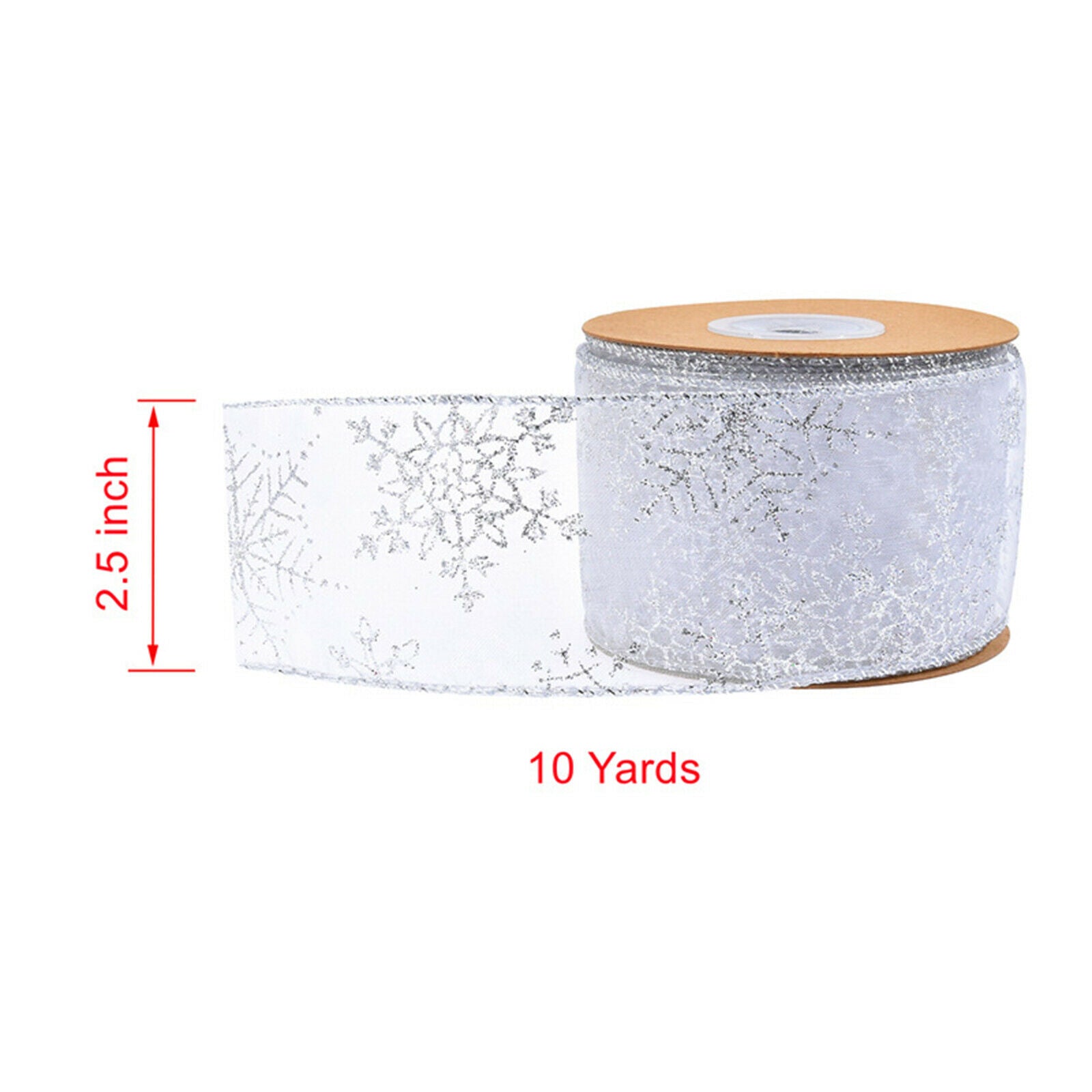 2pcs 10 Yards Christmas Snowflake Wired Edge Ribbon for Party Gift Wrapping