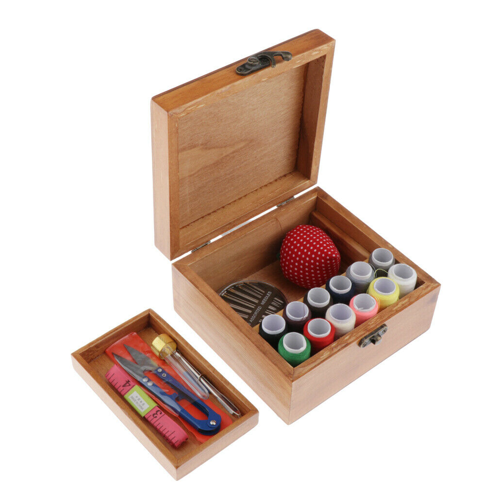 Wooden Sewing Box Kit w/ Parts DIY Tools Grandma Girl Women Household Gift