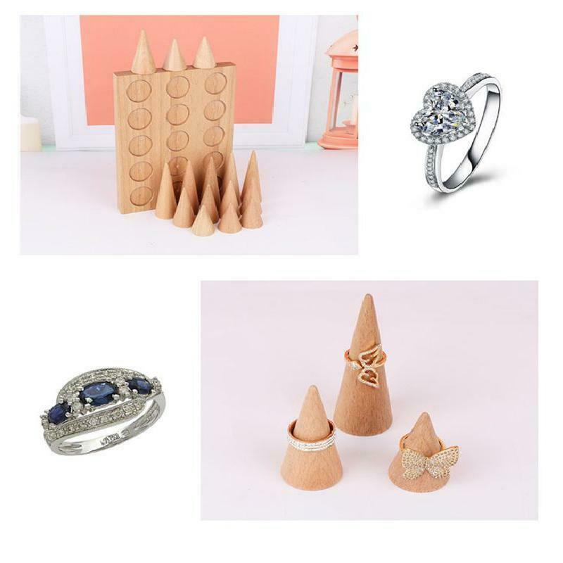 Natural Wood Finger Ring Stand Jewelry Display Holder Showcase Bracelets Display