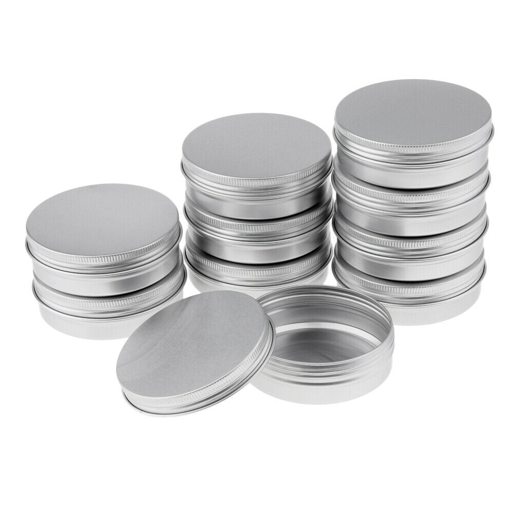 lOT 30 Empty Aluminum Tins Cans with Screw Lids Container Jar Top Round