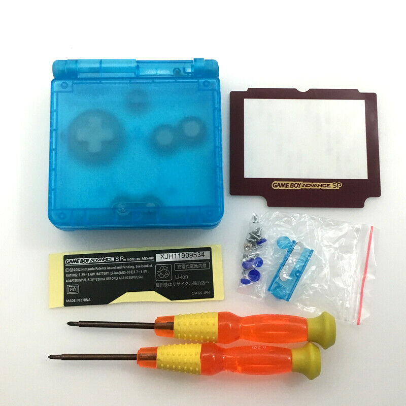 Luminous Clear blue Housing Shell Cover Red Lens For Game Boy Advance SP GBA SP