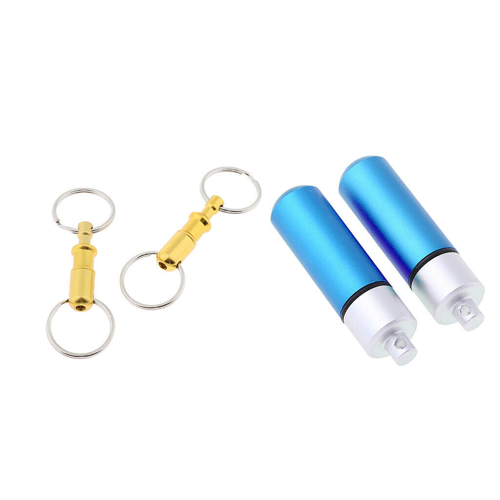 2x Mini Aluminum Keychain Blue & 2x Quick Release Keychain Yellow