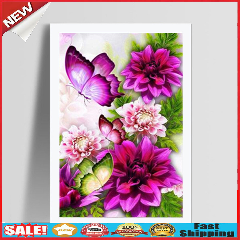 DIY Full Drill Round Diamond Painting Butterfly Embroidery Kits Needlework  @